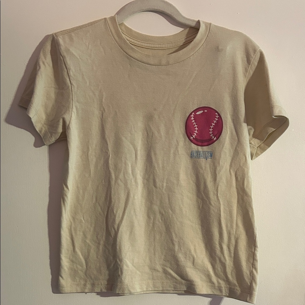 Kids Baseballism Tee- Cream with Pink Accent